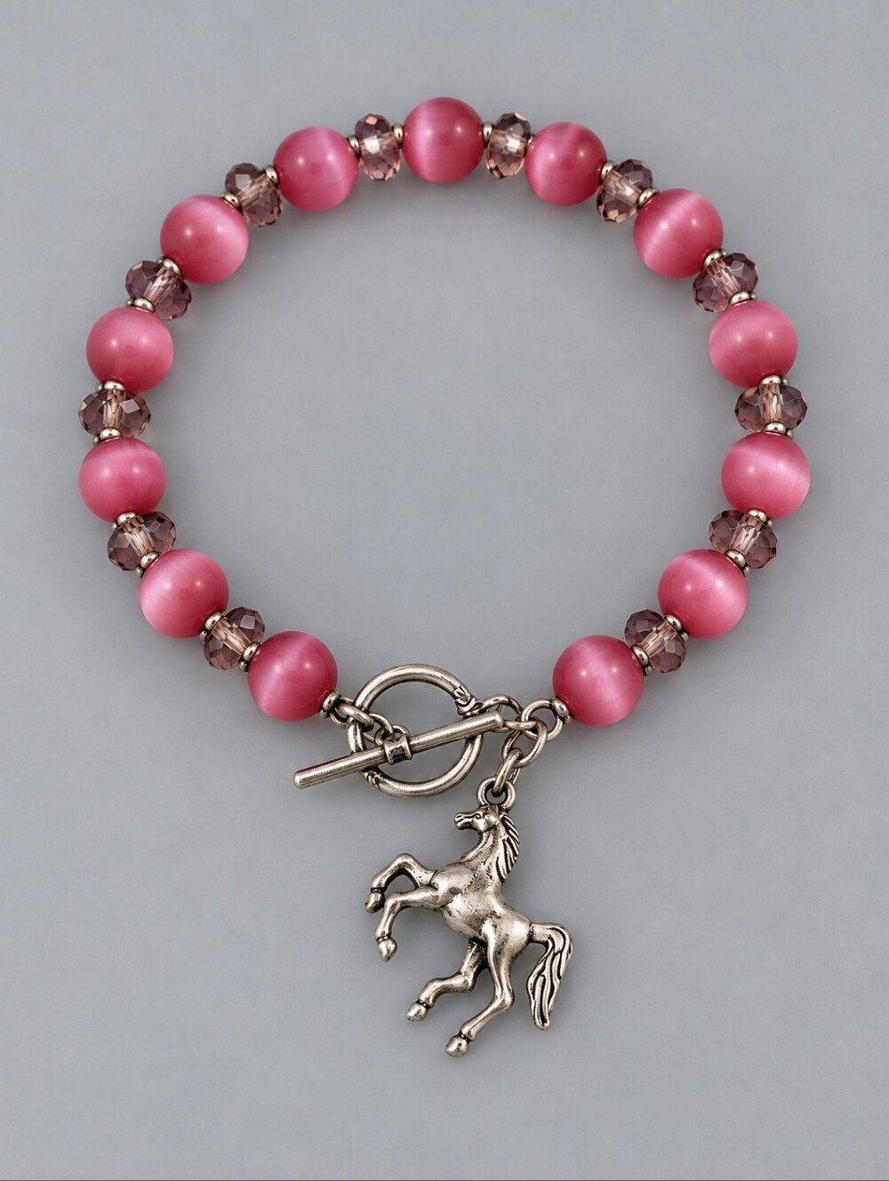 HANDMADE Pink Cat's Eye Purple Czech Glass Bangle Beaded Rodeo Bracelet